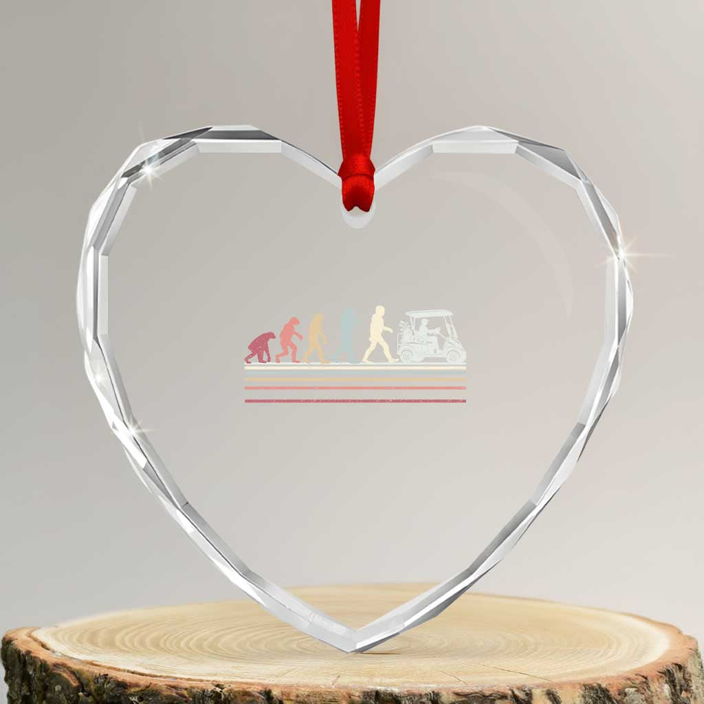 Funny Evolution Of Man To Golf Cart Heart Crystal Glass Ornament Vintage Retro Golfing Sports History Gift for Golfers Dads