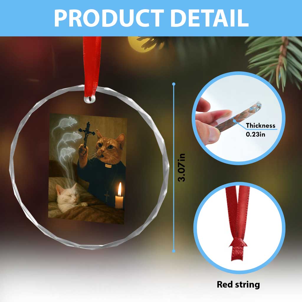 Funny Exorcist Cat Meme Crystal Glass Ornament Dark Humor Cat - Wonder Print Shop