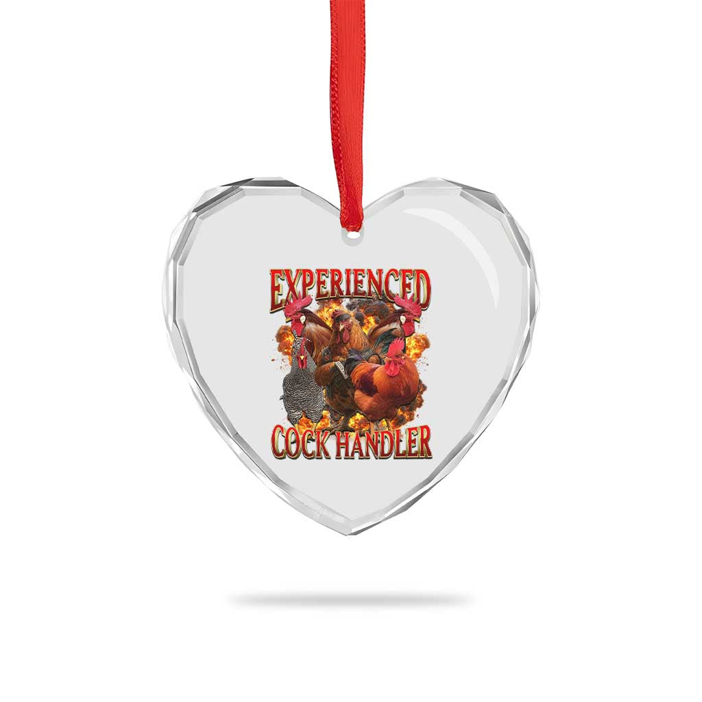 Funny Experienced Cock Handler Heart Crystal Glass Ornament Inappropriate Adult Humor Chicken - Wonder Print Shop