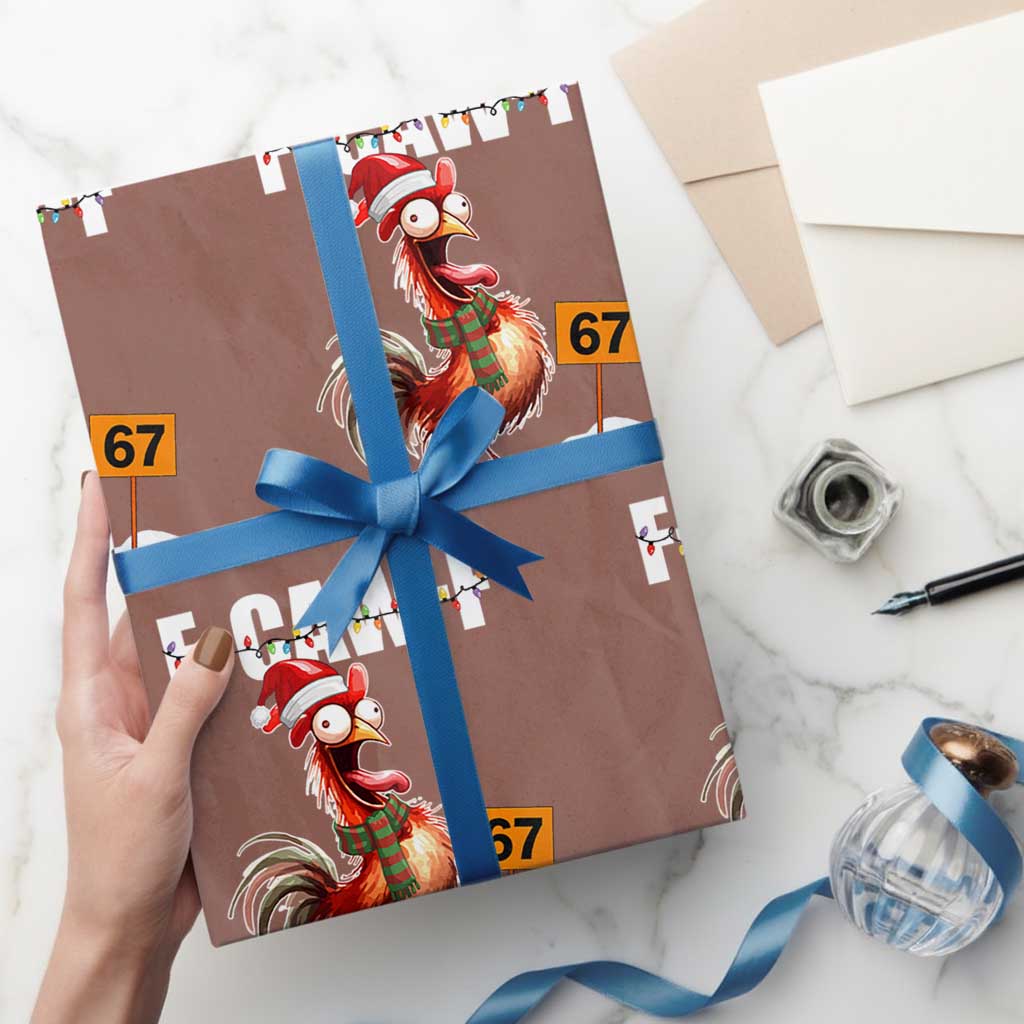 Funny F Caw F 67 Meme Christmas Wrapping Paper Roll Xmas Cartoon Rooster Chicken Poultry Humor - Wonder Print Shop