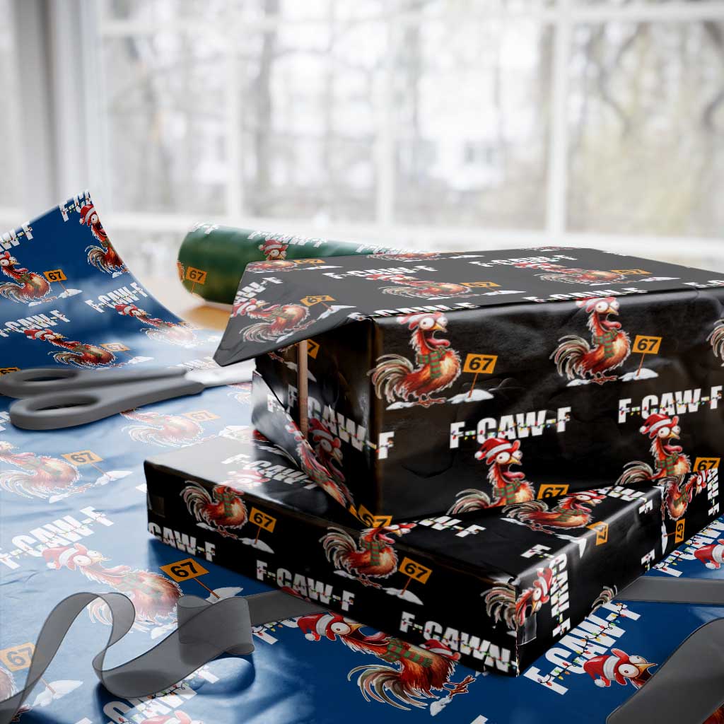 Funny F Caw F 67 Meme Christmas Wrapping Paper Roll Xmas Cartoon Rooster Chicken Poultry Humor - Wonder Print Shop