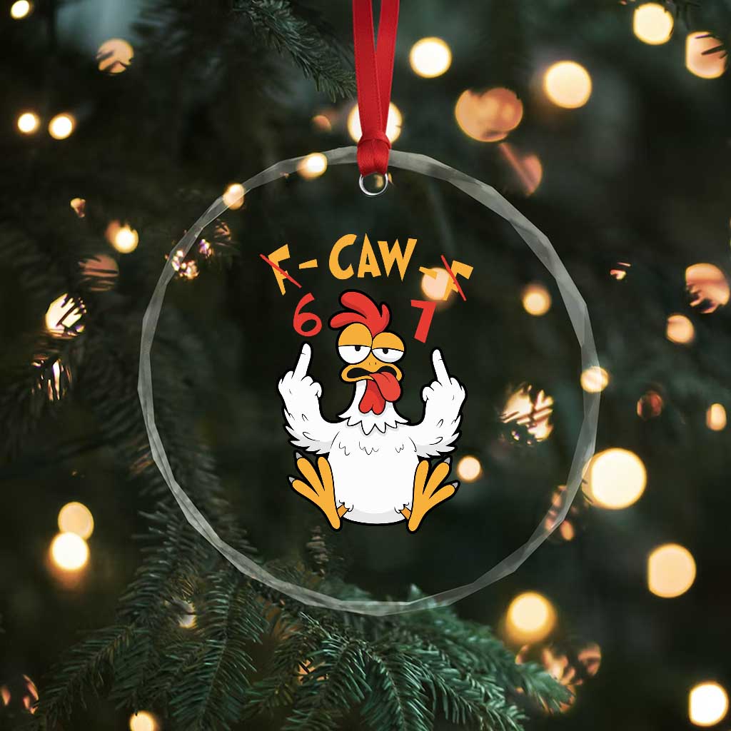 Funny F Caw F 67 Meme Crystal Glass Ornament Cartoon Chicken Six Seven Poultry Humor - Wonder Print Shop