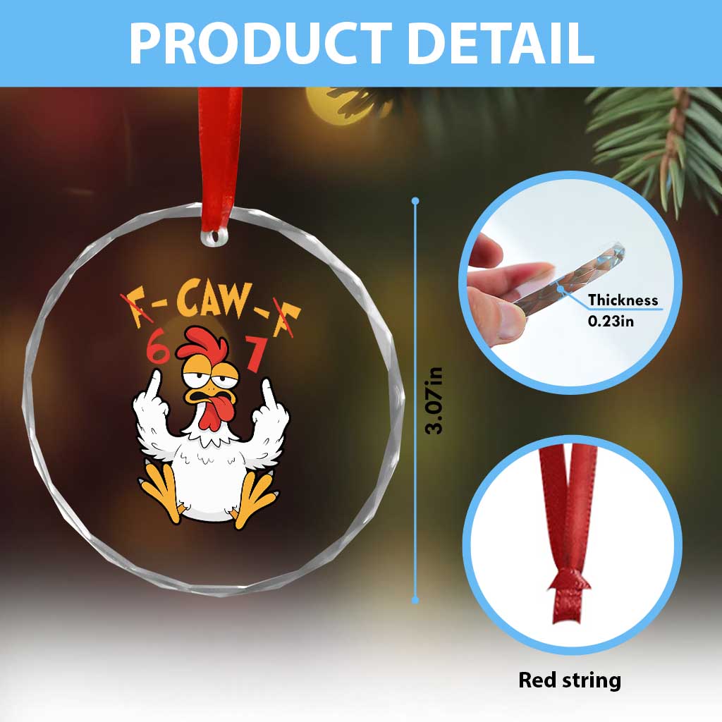 Funny F Caw F 67 Meme Crystal Glass Ornament Cartoon Chicken Six Seven Poultry Humor - Wonder Print Shop