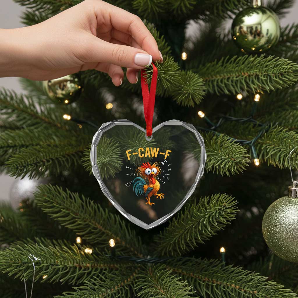 Funny F Caw F 67 Meme Heart Crystal Glass Ornament Cartoon Rooster Chicken Poultry Humor - Wonder Print Shop