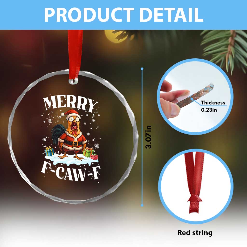 Funny F Caw F Chicken Christmas Crystal Glass Ornament Merry F Caw F Quote Holiday - Wonder Print Shop