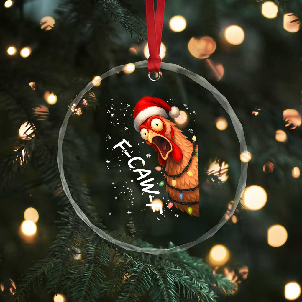 Funny F Caw F Chicken Christmas Crystal Glass Ornament Xmas Rooster Meme Santa Hat - Wonder Print Shop