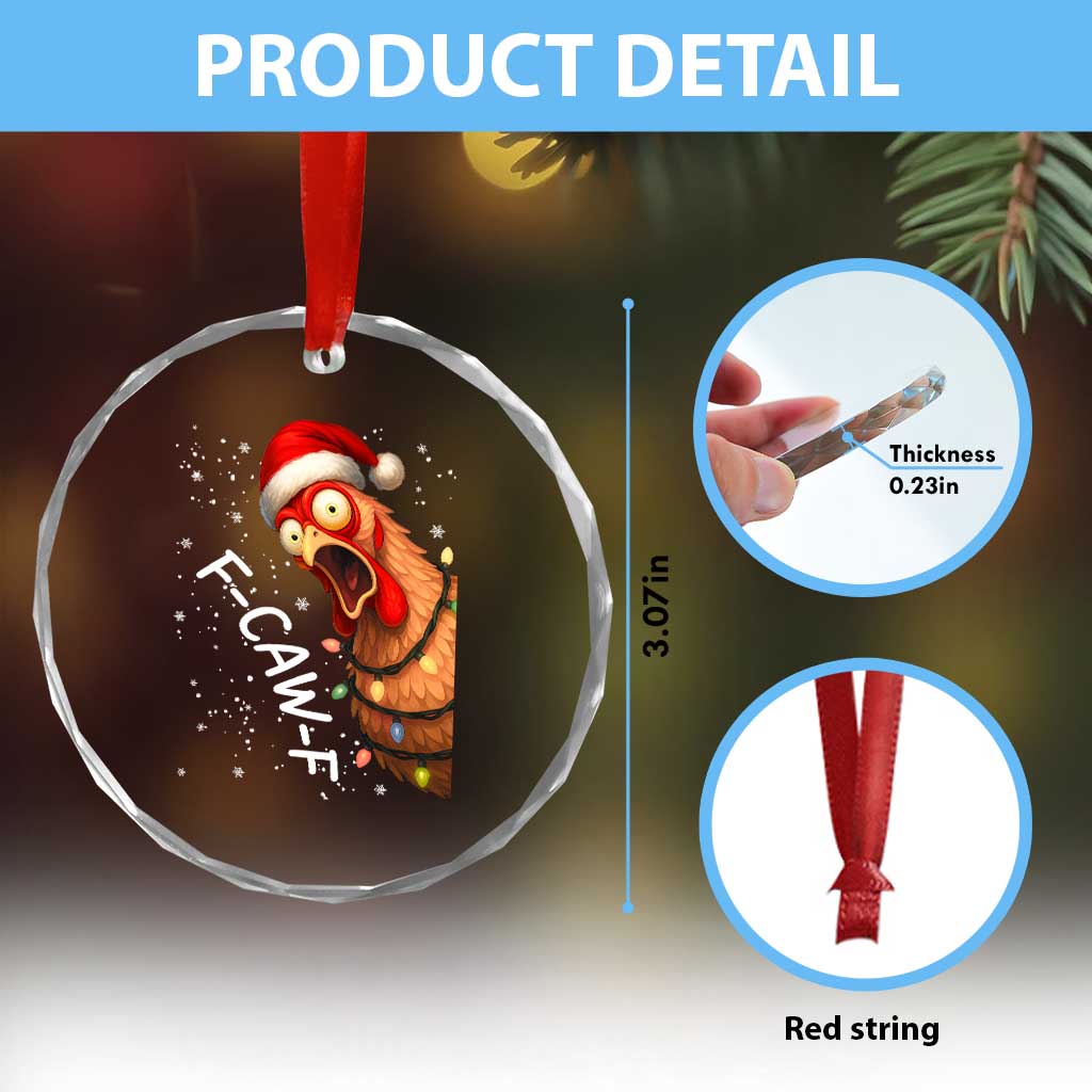 Funny F Caw F Chicken Christmas Crystal Glass Ornament Xmas Rooster Meme Santa Hat - Wonder Print Shop