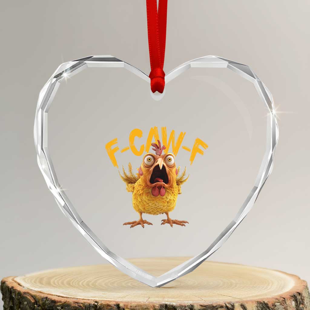 Funny F Caw F Chicken Heart Crystal Glass Ornament Rooster Meme Humor - Wonder Print Shop