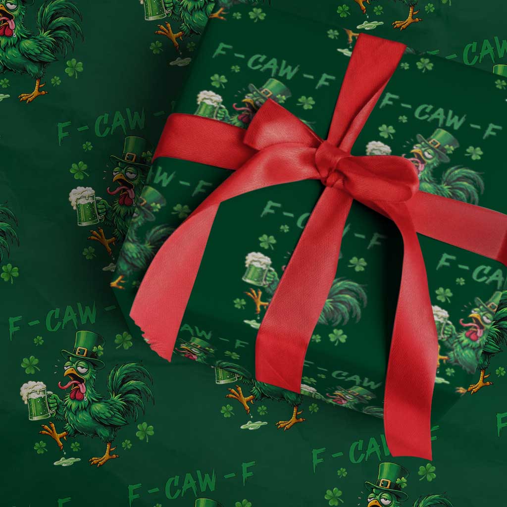 Funny F Caw F Chicken St Patricks Day Wrapping Paper Roll Irish Beer Drinking Shamrock Print