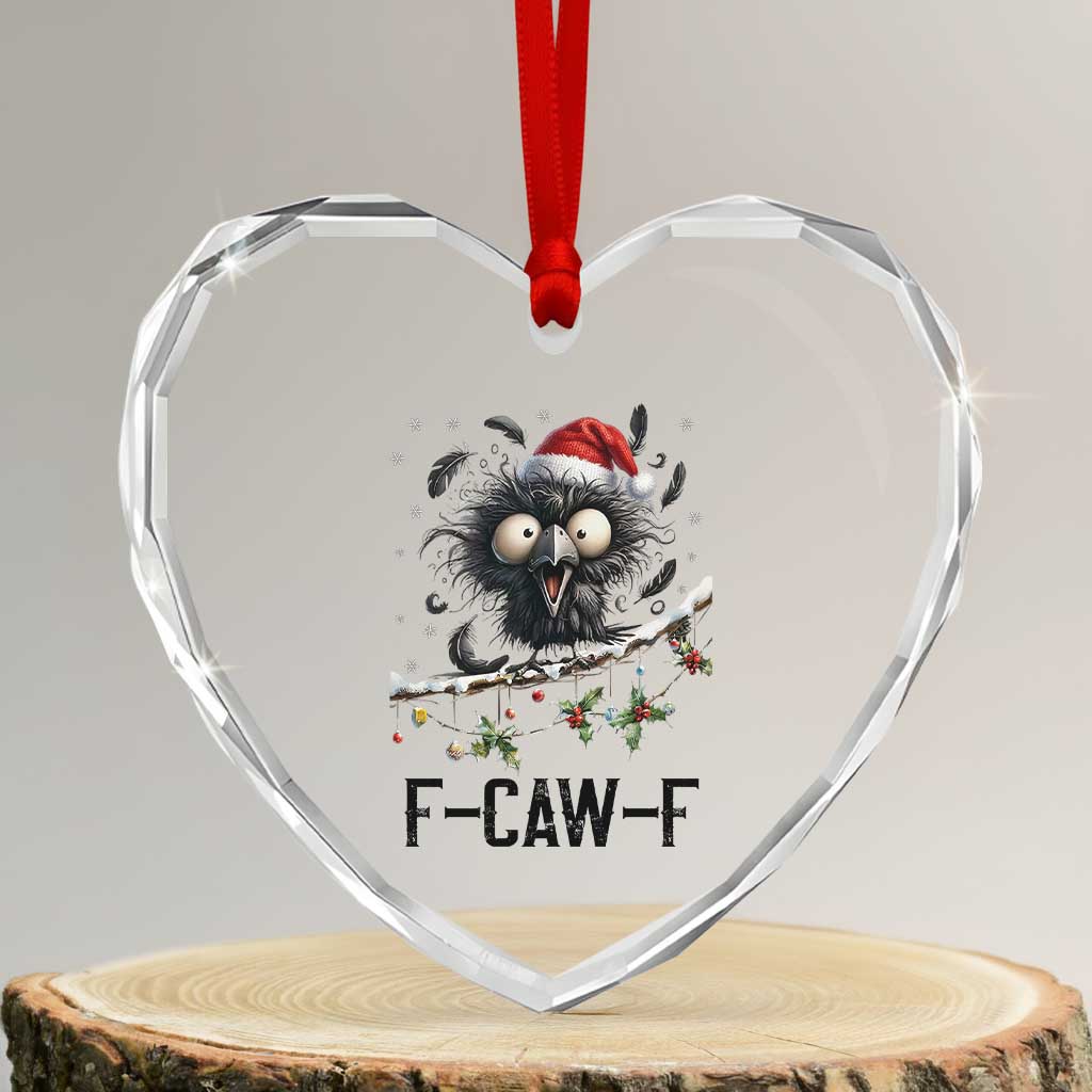 Funny F Caw F Christmas Crow Heart Crystal Glass Ornament Santa Raven Xmas Holiday Snowflake - Wonder Print Shop