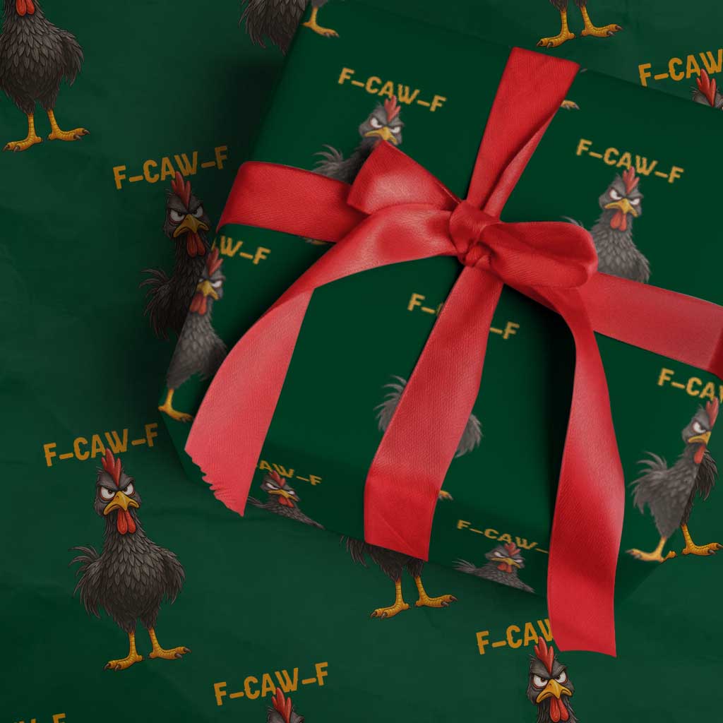 Funny F Caw F Grumpy Black Chicken Graphic Wrapping Paper Roll Moody Bird Meme for Sarcastic Animal Lovers