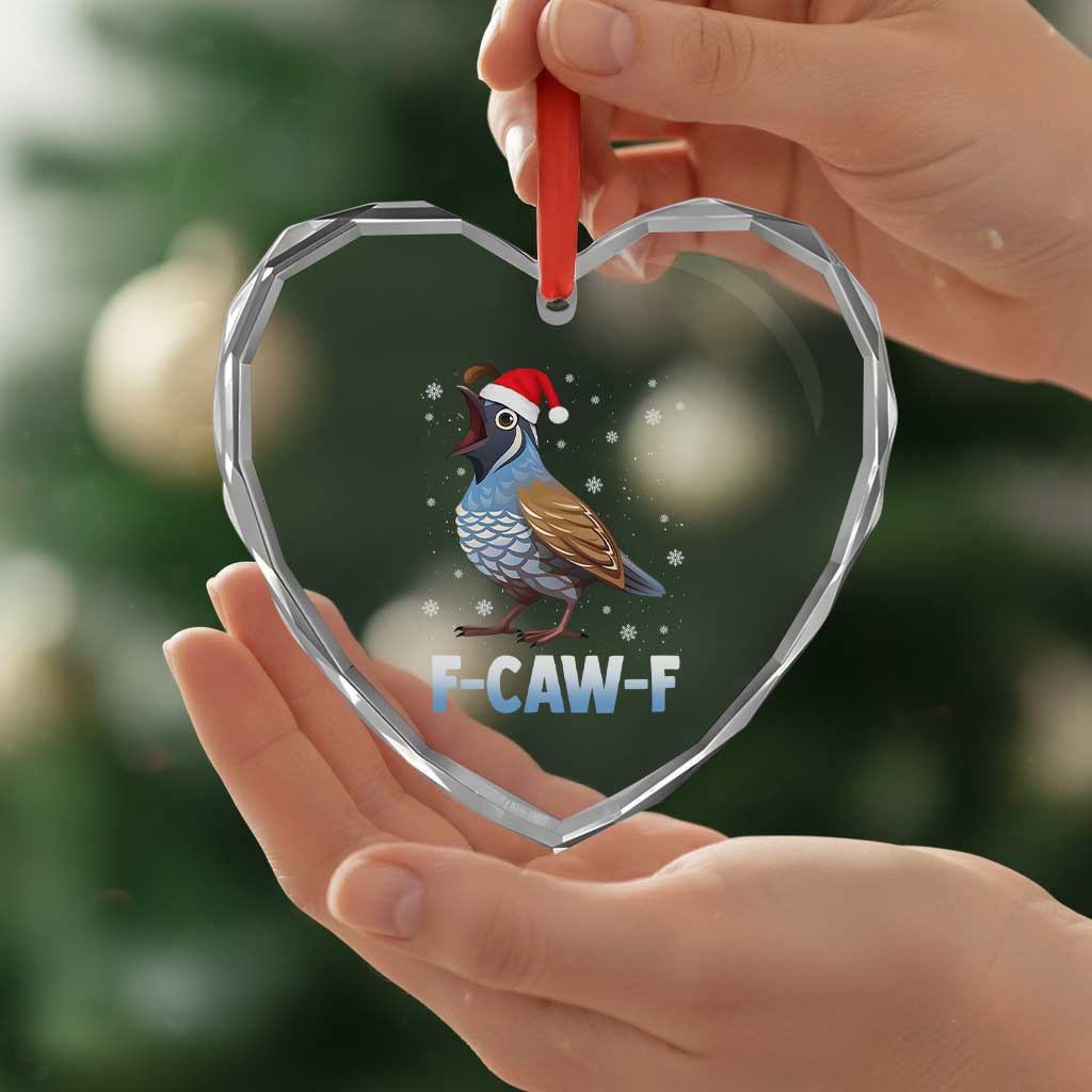 Funny F Caw F Quail Christmas Heart Crystal Glass Ornament Cartoon Quail Bird Santa Hat Poultry Humor - Wonder Print Shop