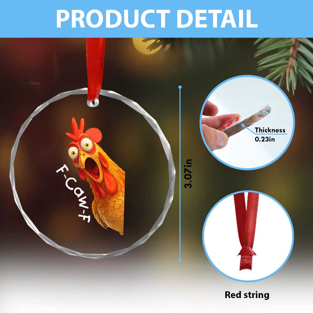 Funny F Caw F Surprise Chicken Meme Crystal Glass Ornament Hilarious Shocked Bird Graphic for Comedy Lovers - Wonder Print Shop