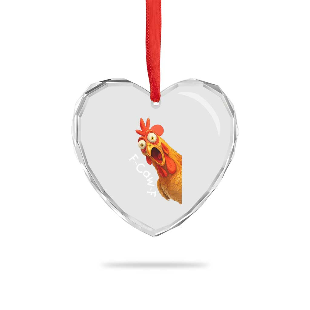 Funny F Caw F Surprise Chicken Meme Heart Crystal Glass Ornament Hilarious Shocked Bird Graphic for Comedy Lovers - Wonder Print Shop