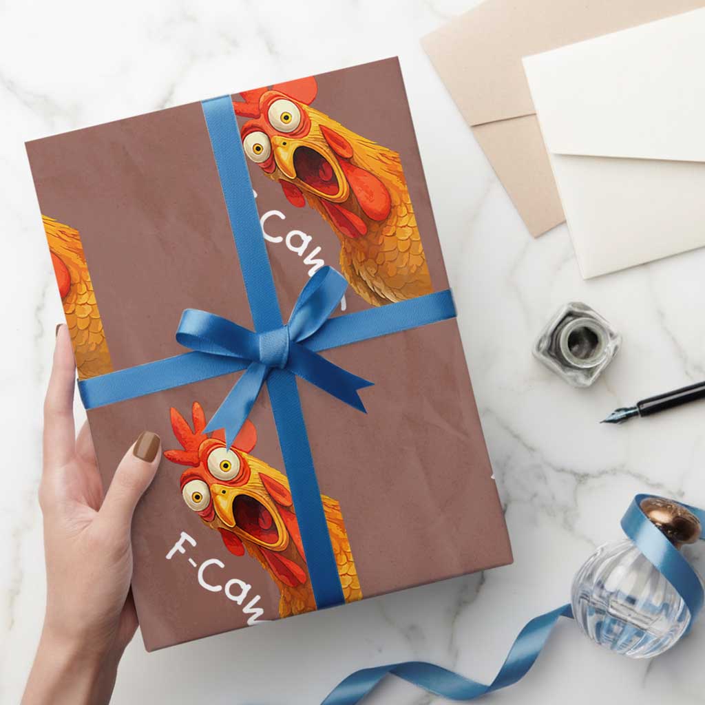 Funny F Caw F Surprise Chicken Meme Wrapping Paper Roll Hilarious Shocked Bird Graphic for Comedy Lovers