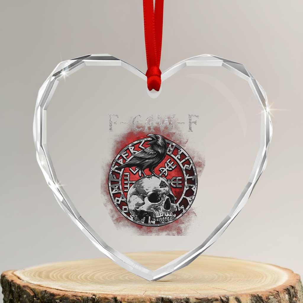 Funny F Caw F Viking Crow Heart Crystal Glass Ornament Vegvisir Black Bird Gothic Skull Adult Humor - Wonder Print Shop