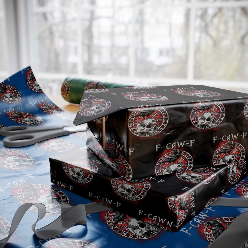 Funny F Caw F Viking Crow Wrapping Paper Roll Vegvisir Black Bird Gothic Skull Adult Humor - Wonder Print Shop