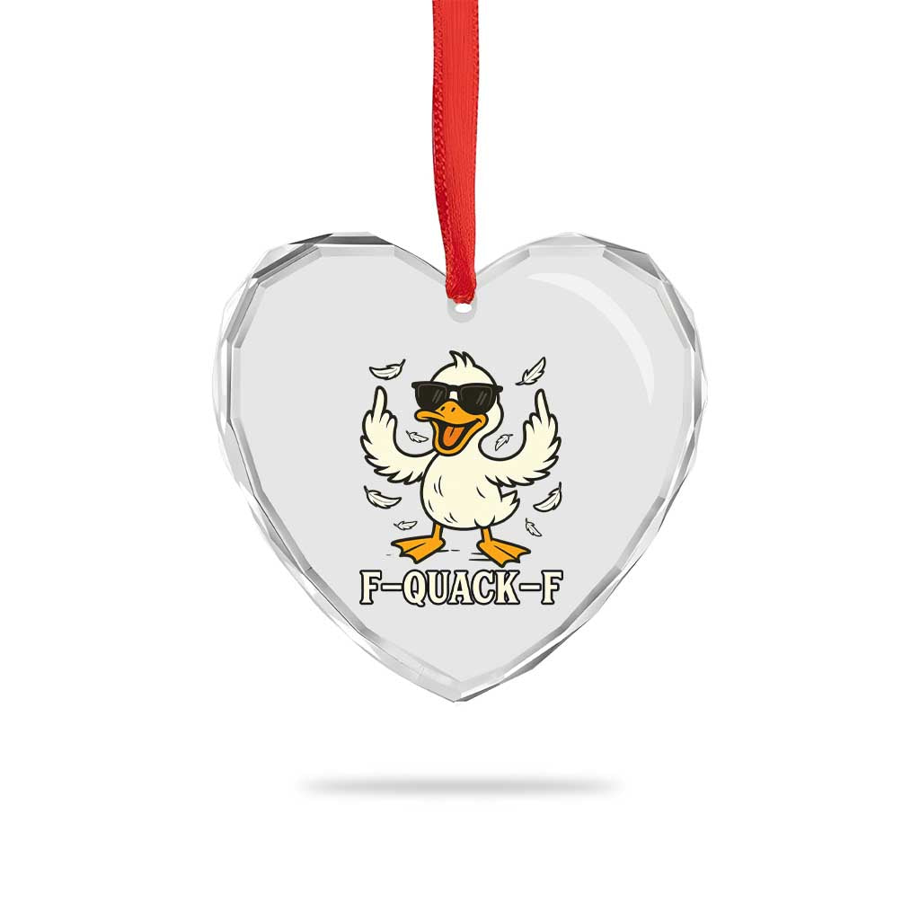 Funny F Quack F Silly Duck Sarcastic Joke Gift Heart Crystal Glass Ornament - Wonder Print Shop