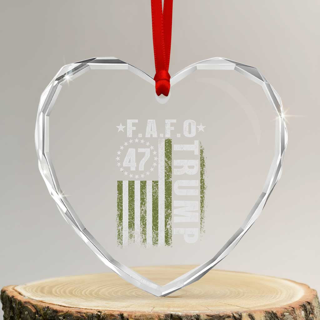 Funny Fafo Heart Crystal Glass Ornament President 47 FDT American Flag