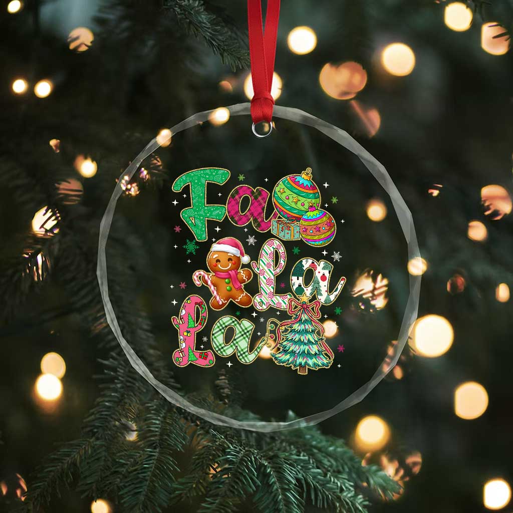 Funny Falala Christmas Song Faux Glitter Gingerbread Crystal Glass Ornament - Wonder Print Shop