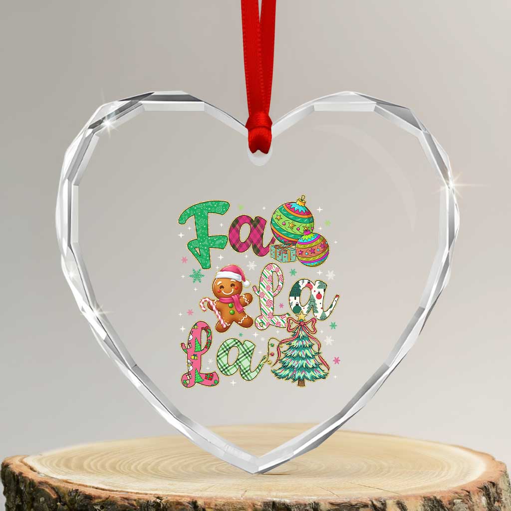 Funny Falala Christmas Song Faux Glitter Gingerbread Heart Crystal Glass Ornament - Wonder Print Shop