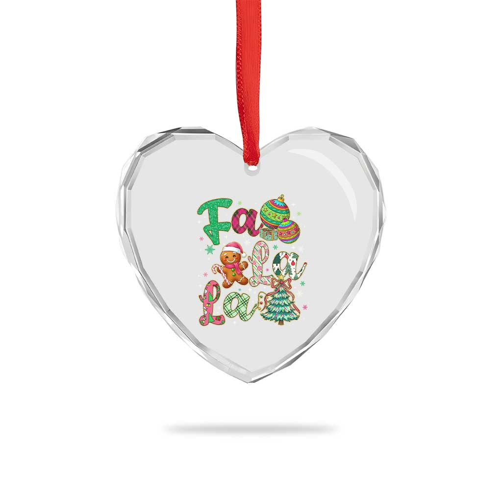 Funny Falala Christmas Song Faux Glitter Gingerbread Heart Crystal Glass Ornament - Wonder Print Shop
