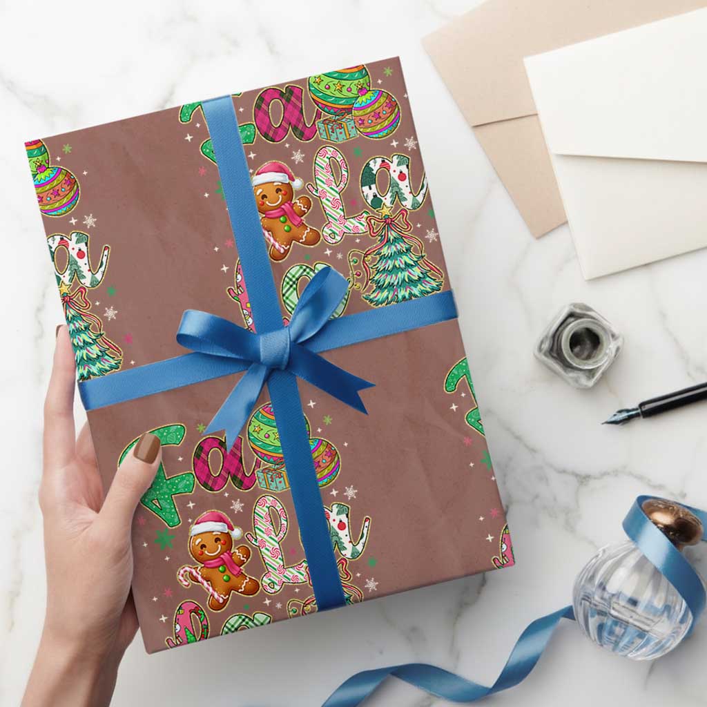 Funny Falala Christmas Song Faux Glitter Gingerbread Wrapping Paper Roll - Wonder Print Shop