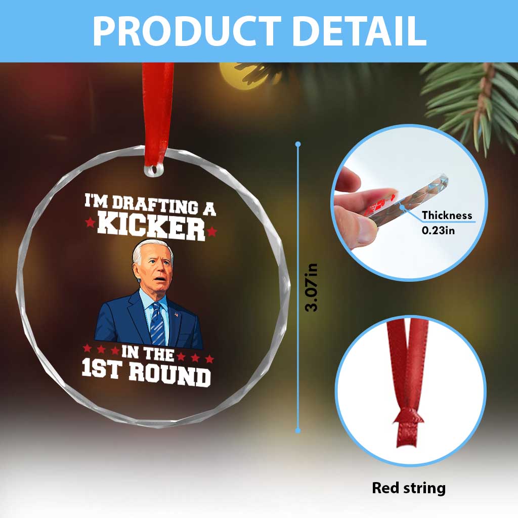 Funny Fantasy Football Crystal Glass Ornament Joe Biden Confused Drafting Kicker Draft Party - Wonder Print Shop