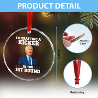 Funny Fantasy Football Crystal Glass Ornament Joe Biden Confused Drafting Kicker Draft Party - Wonder Print Shop