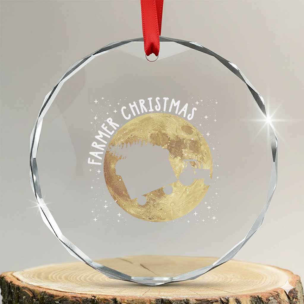 Funny Farmer Christmas Crystal Glass Ornament Xmas Santa Farm Tractor Moon - Wonder Print Shop