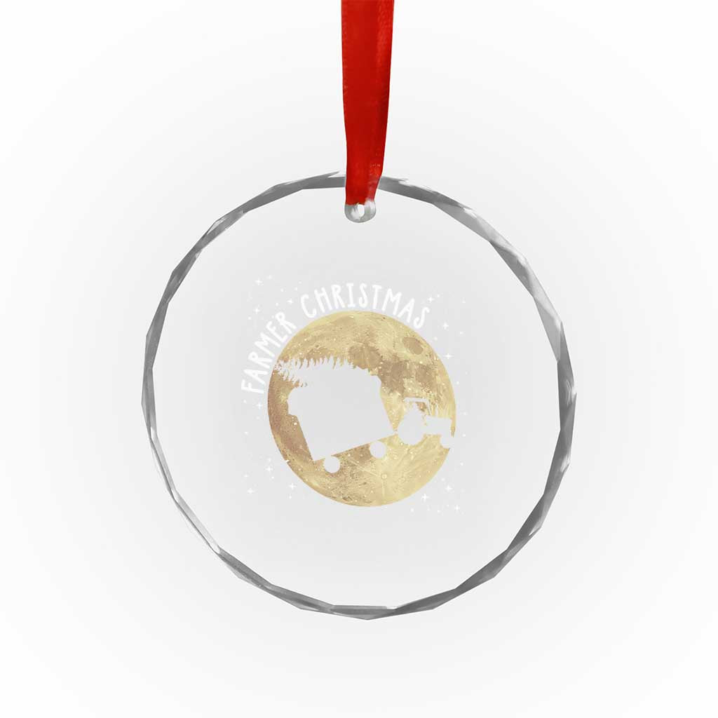 Funny Farmer Christmas Crystal Glass Ornament Xmas Santa Farm Tractor Moon - Wonder Print Shop