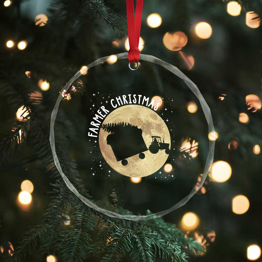 Funny Farmer Christmas Crystal Glass Ornament Xmas Santa Farm Tractor Moon - Wonder Print Shop