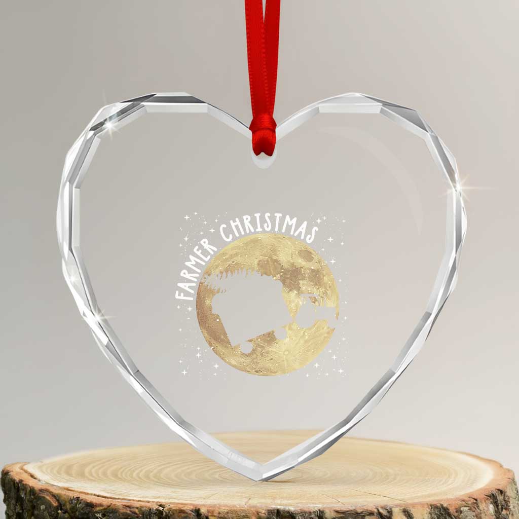 Funny Farmer Christmas Heart Crystal Glass Ornament Xmas Santa Farm Tractor Moon - Wonder Print Shop