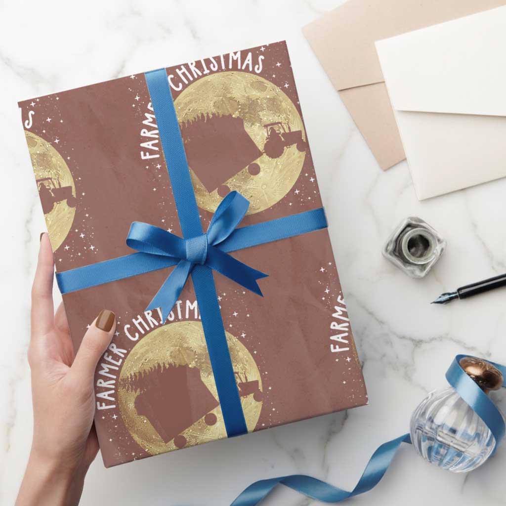 Funny Farmer Christmas Wrapping Paper Roll Xmas Santa Farm Tractor Moon - Wonder Print Shop