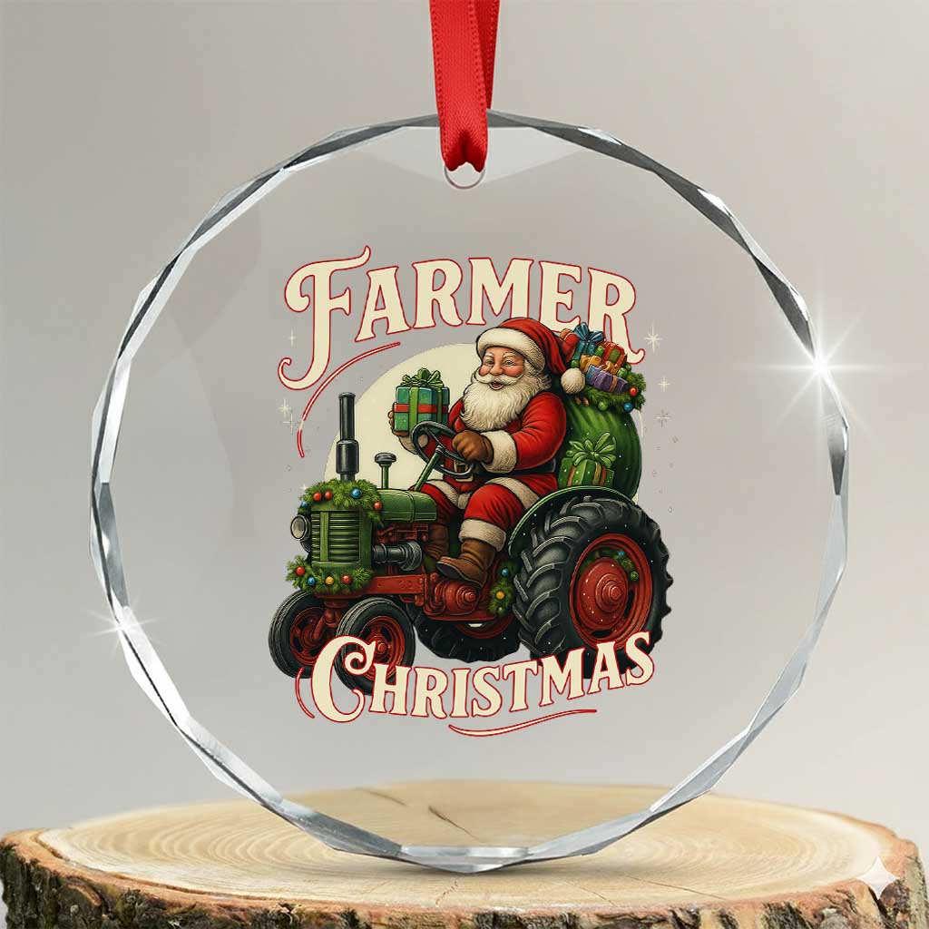 Funny Farmer Christmas Xmas Santa Farm Tractor Crystal Glass Ornament - Wonder Print Shop