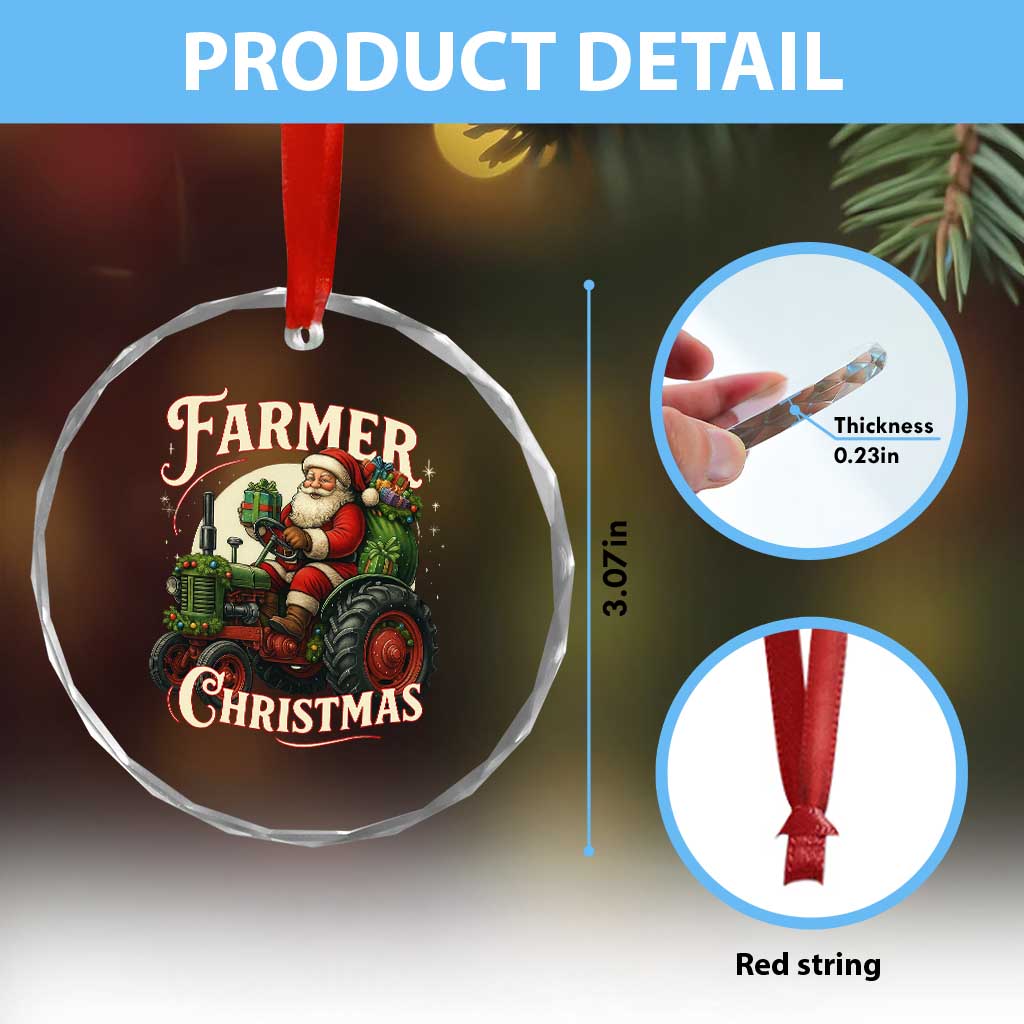Funny Farmer Christmas Xmas Santa Farm Tractor Crystal Glass Ornament - Wonder Print Shop