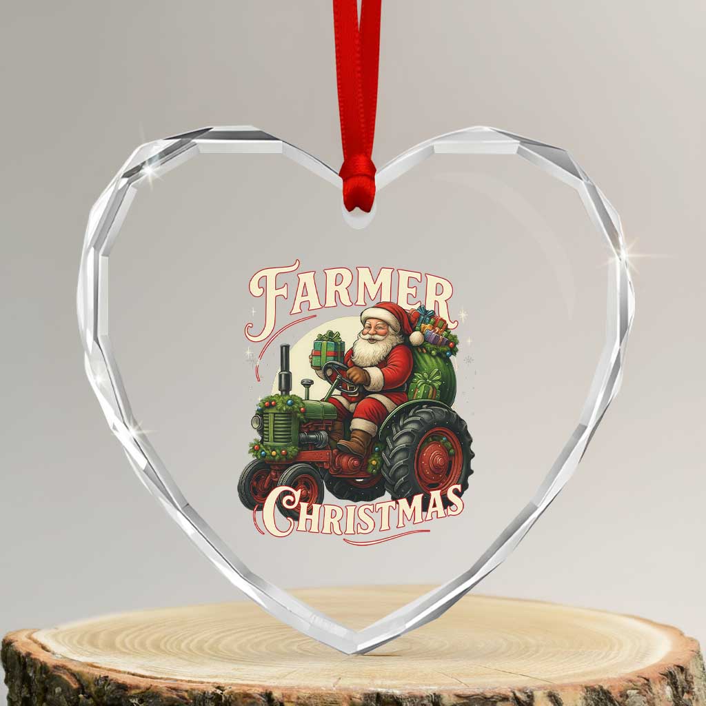 Funny Farmer Christmas Xmas Santa Farm Tractor Heart Crystal Glass Ornament - Wonder Print Shop