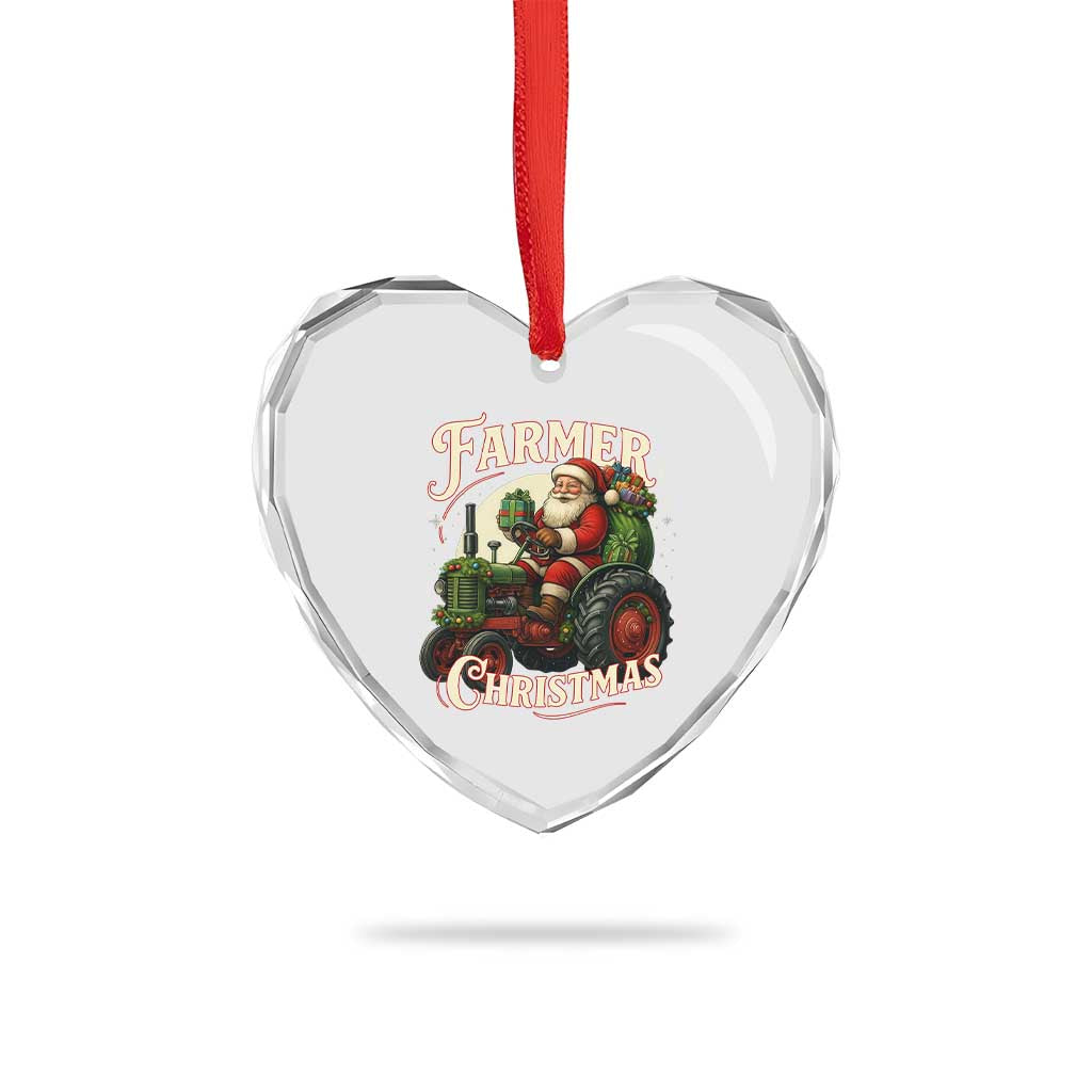 Funny Farmer Christmas Xmas Santa Farm Tractor Heart Crystal Glass Ornament - Wonder Print Shop