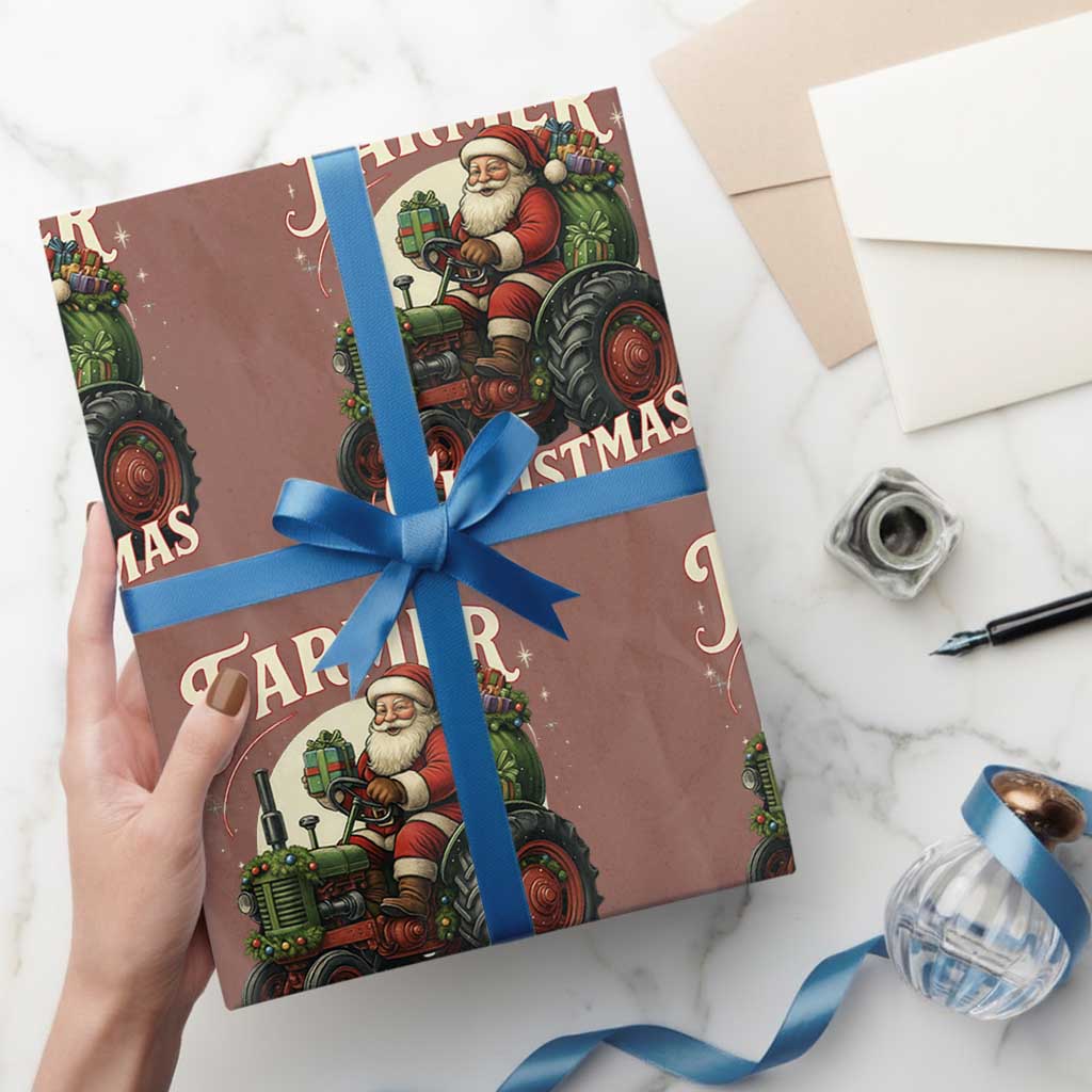 Funny Farmer Christmas Xmas Santa Farm Tractor Wrapping Paper Roll - Wonder Print Shop