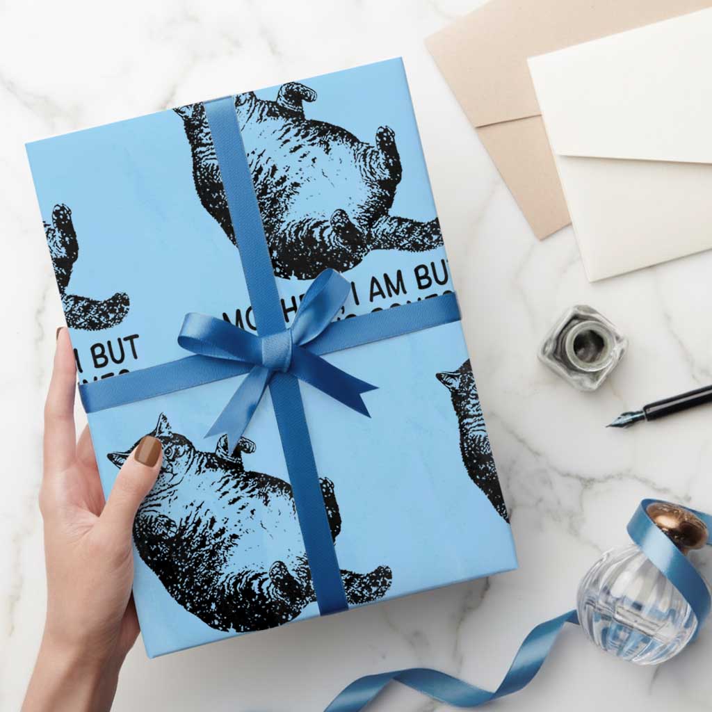 Funny Fat Cat Meme Wrapping Paper Roll Mother I Am But Skin and Bones Sarcastic Feline Humor - Wonder Print Shop
