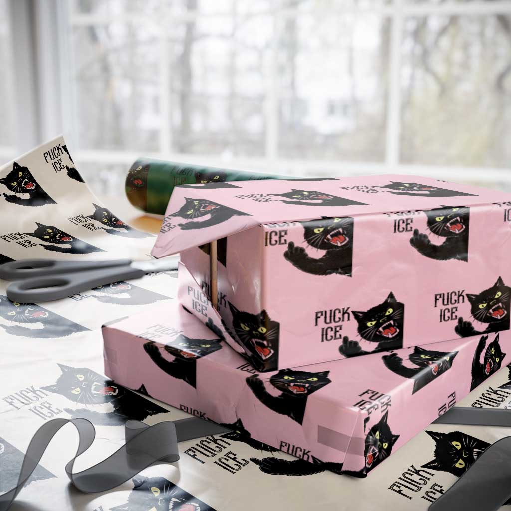 Funny Fck Ice Black Cat Wrapping Paper Roll Resist Minneapolis Political