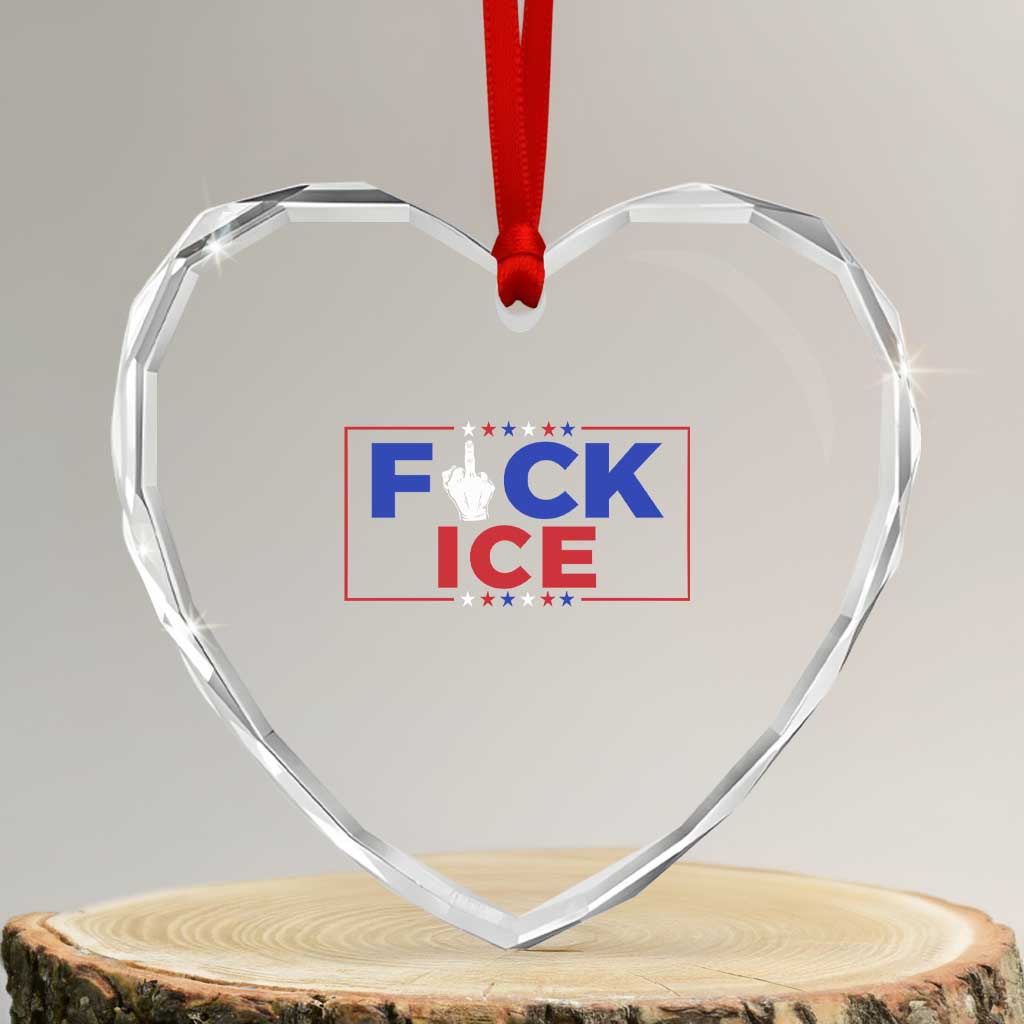 Funny Fck Ice Heart Crystal Glass Ornament Immigration Activist Anti Deportation Middle Finger Graphic