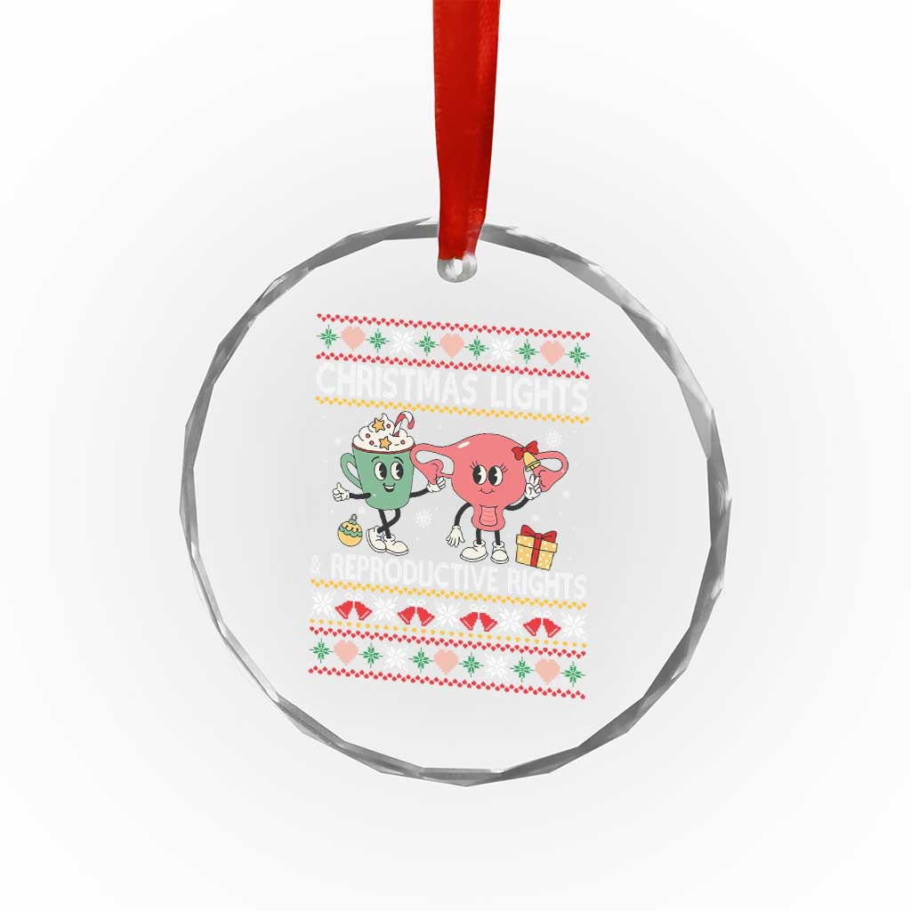 Funny Feminist Christmas Lights And Reproductive Rights Ugly Holiday Gift Crystal Glass Ornament - Wonder Print Shop