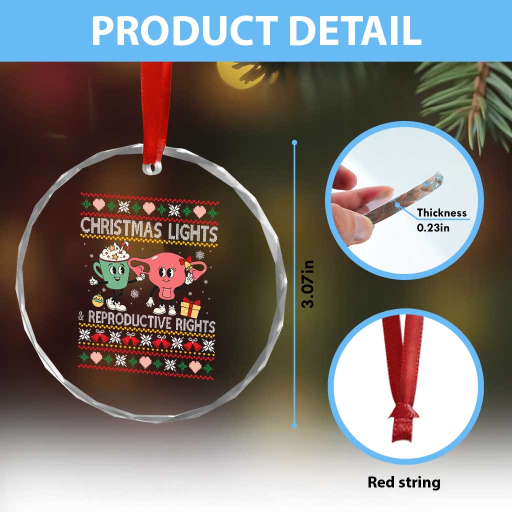 Funny Feminist Christmas Lights And Reproductive Rights Ugly Holiday Gift Crystal Glass Ornament - Wonder Print Shop