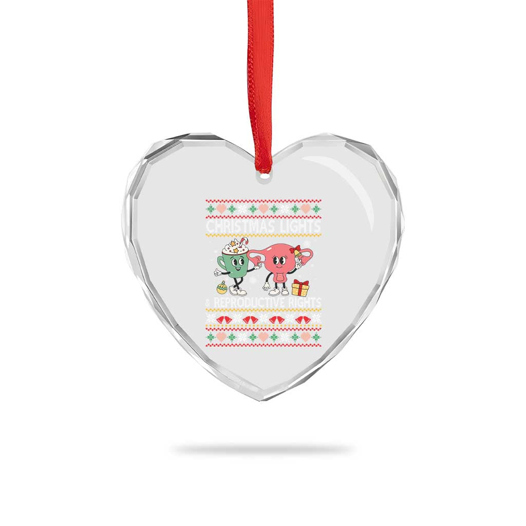 Funny Feminist Christmas Lights And Reproductive Rights Ugly Holiday Gift Heart Crystal Glass Ornament - Wonder Print Shop