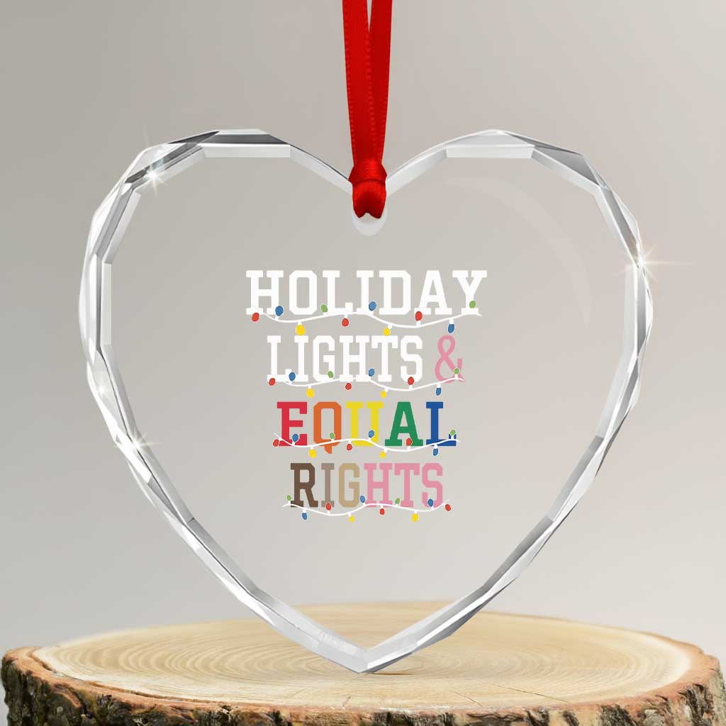 Funny Feminist LGBT Xmas Heart Crystal Glass Ornament Holiday Lights And Equal Rights Led Lights - Wonder Print Shop