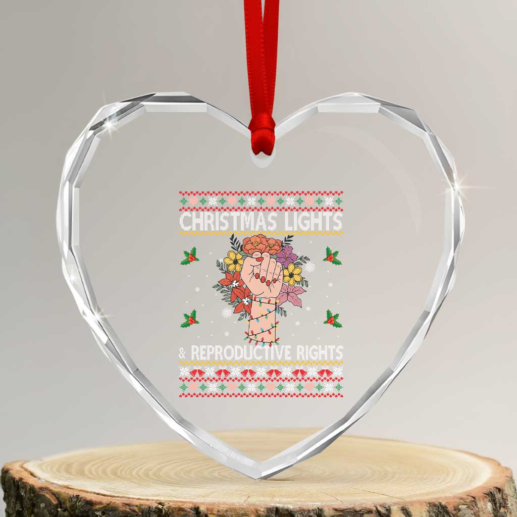 Funny Feminist Lights And Reproductive Rights Heart Crystal Glass Ornament Ugly Christmas Gift - Wonder Print Shop
