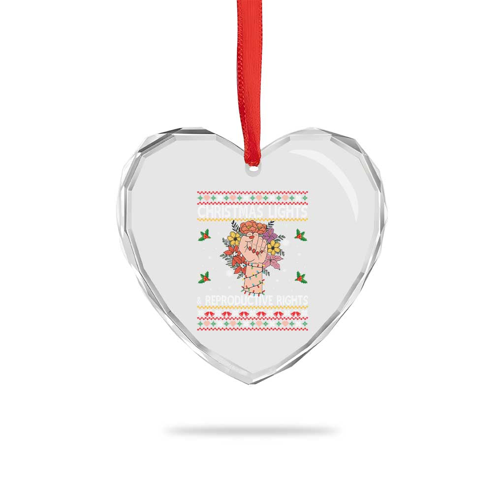 Funny Feminist Lights And Reproductive Rights Heart Crystal Glass Ornament Ugly Christmas Gift - Wonder Print Shop