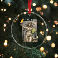 Funny Feminist Medusa Statue Of Liberty Crystal Glass Ornament Girls Will Be Girls