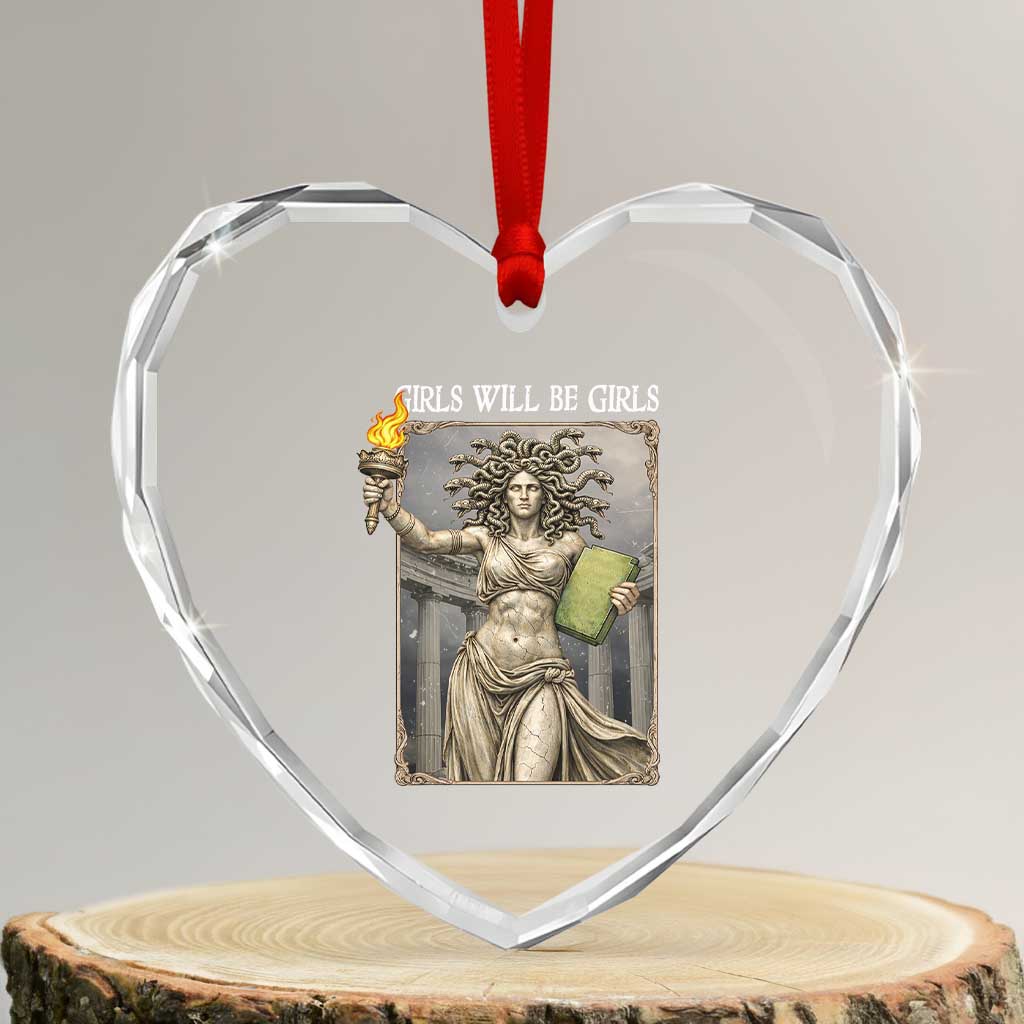 Funny Feminist Medusa Statue Of Liberty Heart Crystal Glass Ornament Girls Will Be Girls